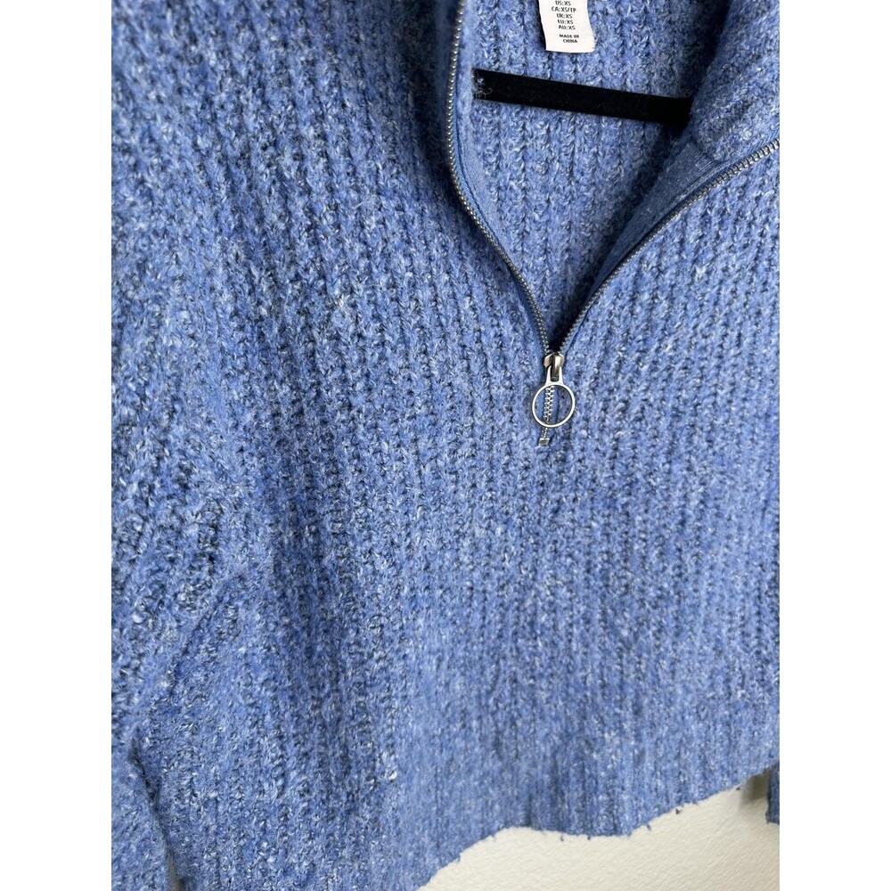Sincerely Jules Sweater Womens XS Mock Neck Boucle Pullover Wool Blue Half Zip - Picture 3 of 6